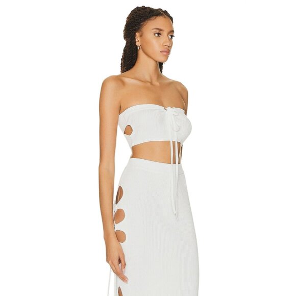 Casablanca Cut Out Ribbed Bralette in White Small New Womens Cropped Tube Top - Picture 2 of 10